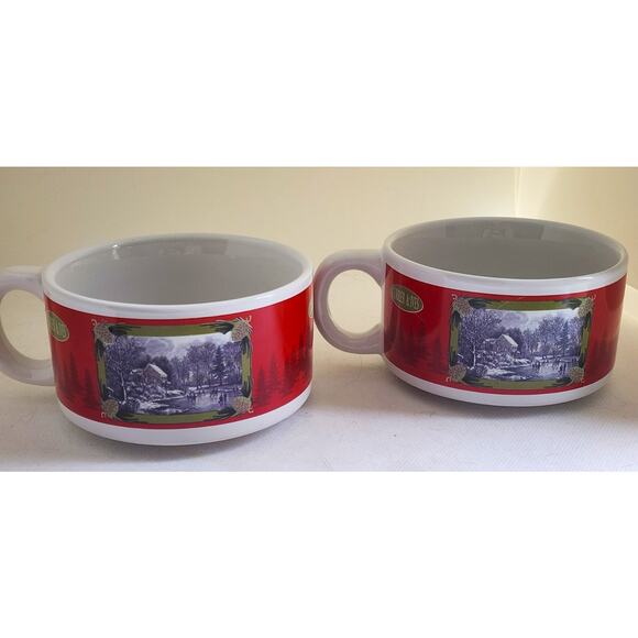 SOUP BOWLS-CURRIER & IVES-HOUSTON HARVEST-Holiday Design-Winter Skating-Set of 2 - Picture 9 of 13